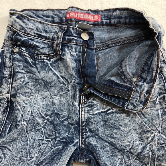 Elite Girls Skinny Jeans Size 14 Extreme Acid Wash Dyed Blue Hippie Torn Ripped - Picture 9 of 10